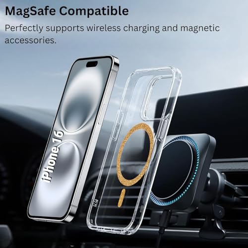 Image of AIBEX Back Cover Case Compatible with iPhone 16 | Glitter Ring Cute Shiny Colorful Bling Case (Compatible with Magsafe) | Transparent PC+TPU Glossy Shiny Cover for Girls & Women - Gold