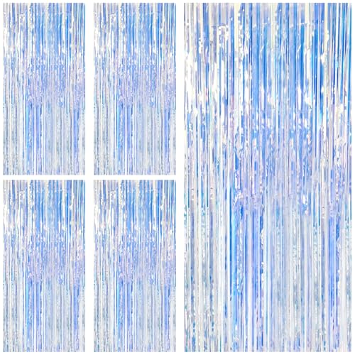 Image of 5 Pack Iridescent Backdrop Party Decorations Tinsel Curtain Party Backdrop Foil Fringe Birthday Decorations Photo Booth Streamer Backdrop Pink Theme Bachelorette Graduation Party Decorations