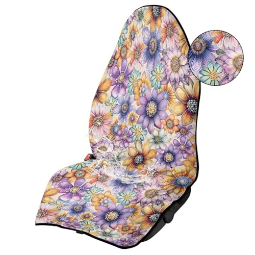 Image of Car Seat Cover Protector Front Seats Only Fit for Auto Truck Van SUV, Waterproof Aesthetic Flowers Print Seat Towel Cover for Gym, Pets, Outdoor Adventures