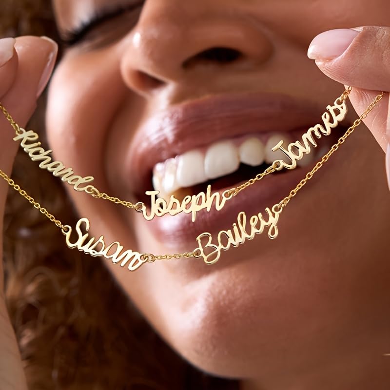 JINMA Custom Name Bracelet for Women – Personalized 1-5 Names Adjustable Nameplate Bracelet – Sterling Silver/Gold – Gift for Mom, Wife, Friends2