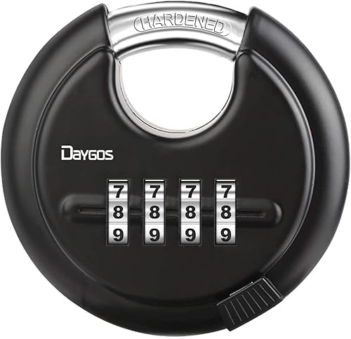 DAYGOS Candados de disco combinados para exteriores, bloqueo de código de 4 dígitos resistente, bloqueo de disco combinado para unidad de