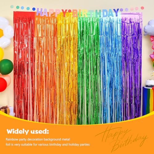 Image of Rainbow Foil Fringe Curtains 2-Piece Rainbow Party Decoration Glitter Hanging Streamers for Disco Carnival Events Metal Tassel Holiday Party Photo Booth 3.3x6.6 Feet