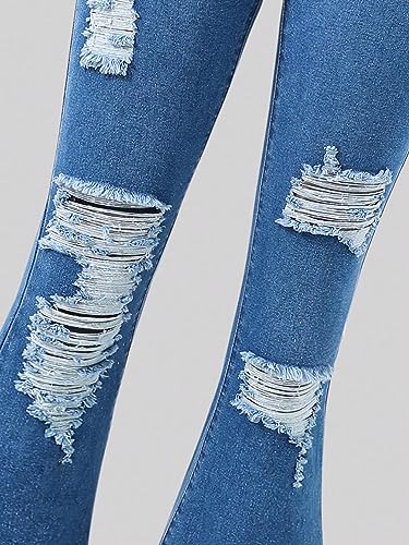 SHENHE Girl's Ripped Bell Bottom Zipper Jeans Distressed Flare Denim Pants4