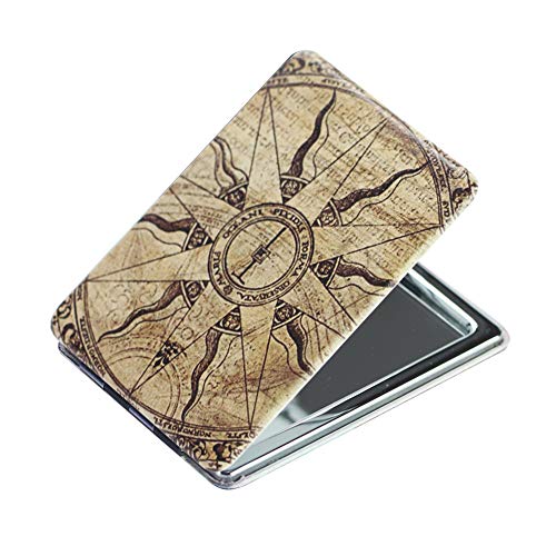 QIELIZI PU Double Sided Mirror,Compact Mirror,Pocket-size Travel Makeup Mirror 1X and 2X Magnification Portable Folding Cosmetic Mirrors (Compass)