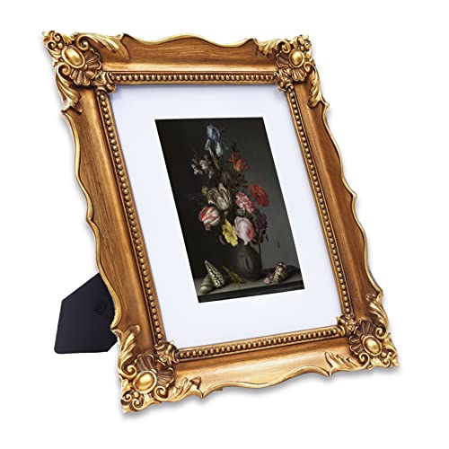 Image of Saysmile Vintage 8x10 Picture Frame with Embossed Flower, Ornate Gold Frame for 8x10 or 5x7 Photos with White Mat, Antique Photo Frame for Tabletop & Wall Hanging (Bronze)