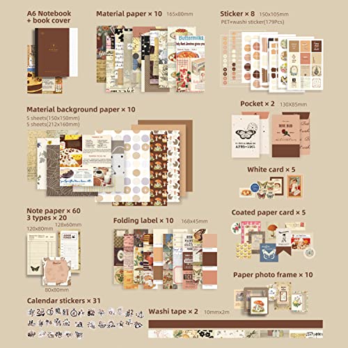 Image of emmoolife 348 Pcs Scrapbooking Supplies Kit, Vintage Aesthetic Scrapbook Kit for Bullet Junk Journal, Stationery, A6 Grid Notebook, DIY Journaling Supplies, Birthday Craft Gift for Teen Girl Women
