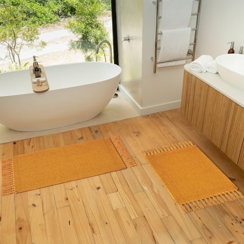 KIBAGA Set of 2 Soft Boho Bathroom Rugs - Beautiful Boho Cotton Rugs That Fit Perfectly Into Your Bath or Kitchen - Washable, Non-Slip Mats Ideal to Enhance Your Modern Home Decor
