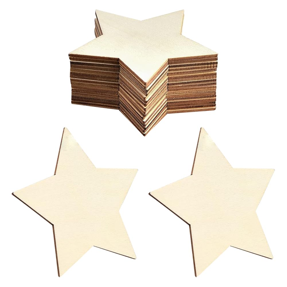 Hugede Wood 20 Pcs 10Cm 4 Inches Star Cutouts Unfinished Blanks Craft Pieces Blank En Slices Thin Slices Large En Cutouts For Decoration
