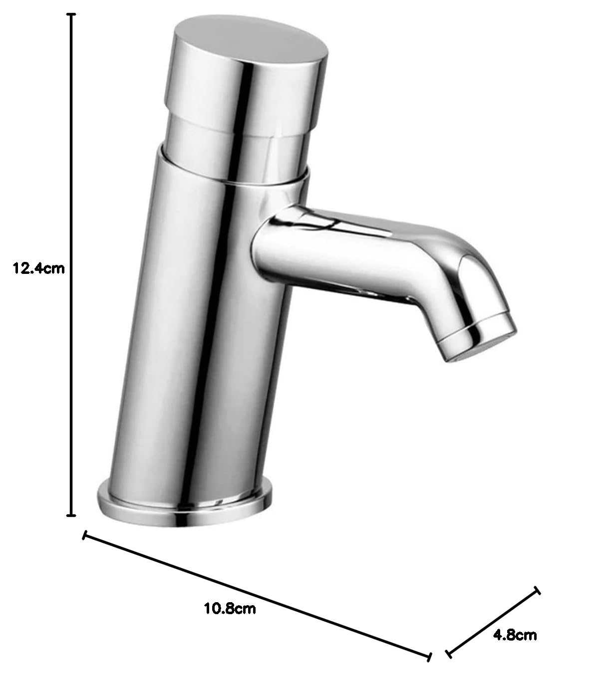 Grifo de lavabo cromado con botón pulsador para baño, cierre automático, eficiencia de agua, temporizador ajustable, diseño moderno de latón, anillos de silicona rojos y azules