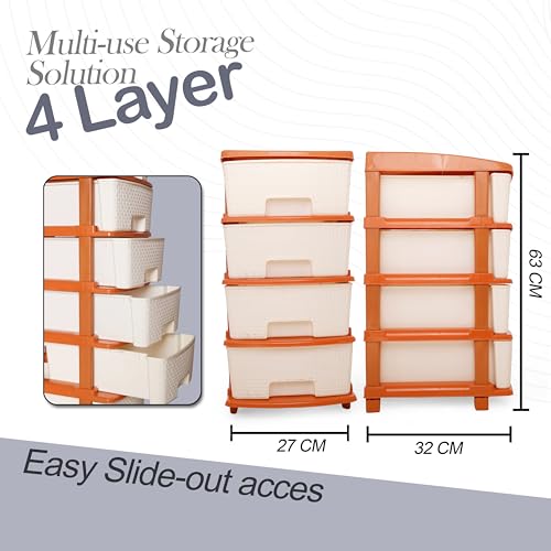 Image of Plastic Modular Drawer Storage Chest Of Drawers Organizer Storage Box, Large Stomo Racks For Multipurpose Anti-slip Shoes Organizers (White & Golden, 4 Layer)