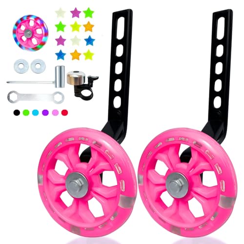 Image of DDJKCZ Training Wheels Flash Mute Big Wheel Compatible for 12 14 16 18 20 inch Single Speed Bicycle (Beautiful rose)
