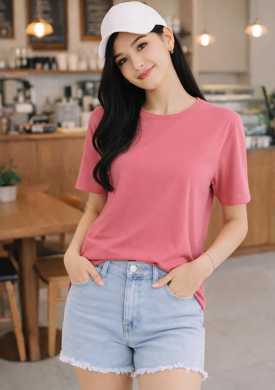 Image of London Hills Tshirt for Woman | T Shirt for Woman Cotton Casual Tops | Tshirts Shirts for Women Round Neck Short Sleeve | Women Tees Everyday Wear Basic T Shirts for Womans (Pack of 4)