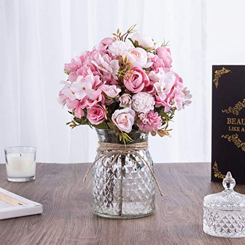 KELINGO Artificial LED Pink Rose Flowers with Glass Vase, Flower Arrangement for Table Centerpiece, Home Office Wedding Decoration - Cosy Home Interiors KELINGO Artificial LED Pink Rose Flowers with Glass Vase, Flower Arrangement for Table Centerpiece, Home Office Wedding Decoration - Image 5