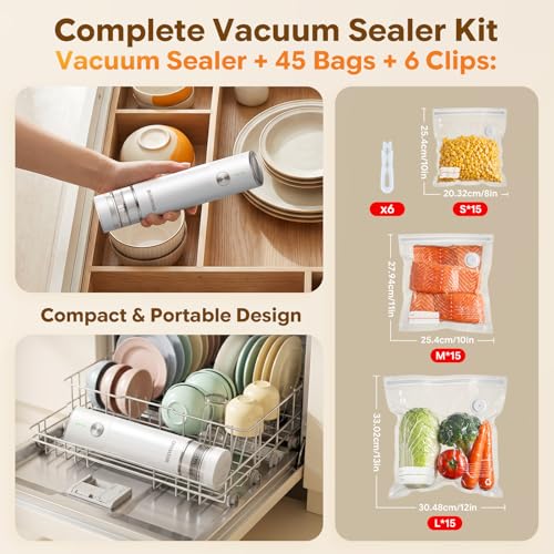 Image of Compact Handheld Vacuum Sealer for Food with 45 Reusable Vacuum Bags