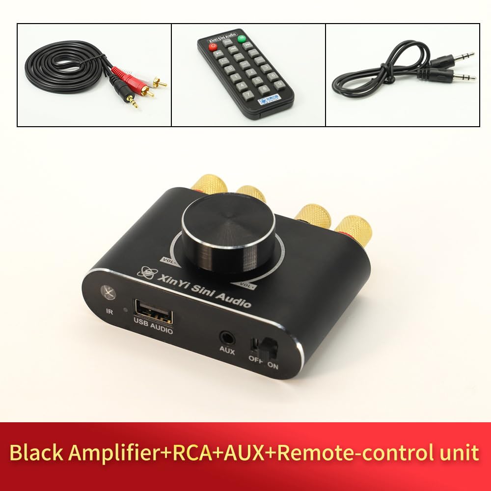 Mini amplificateur Audio 2 canaux 100 W x 2 stéréo Hi-FI avec récepteur Audio sans Fil, Enceinte intégrée, télécommande Infrarouge et entrées AUX/USB/Bluetooth 5.1. (Noire)