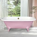 CHETTO C Pink Cast Iron Tub Freestanding Clawfoot Bathtub, Double-ended Soaking Tub with Overflow Drain (Pink Foot, 60'L x 30'W x 23'H)