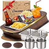 ONUEMP Premium Couchbar Snackbox, Couch Bar Snack FüR 2, Tablett Mit 4 Snackschalen, 2 Untersetzer, Sofa Holz Snackbar Tablett Snackbox Organizer Magnetischer Deckel Birthday Gift