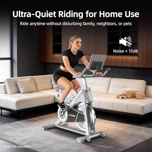 Image of HARISON Exercise Bike for Home, Magnetic Indoor Cycling Bike with Quiet Dual-Belt Drive, 380 LB Capacity Exercise Bike, Adjustable Resistance Stationary Bike with Push-to-Stop, App Compatible