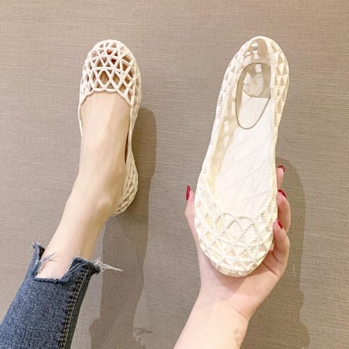 Jelly Mesh Ballet Flats for Women Clear Jelly Sandals Hollow Water Slides Slip on House Slippers Wide Width Lightweight Breathable No Slip Dressy Ballerina Shoes Summer Beach Party Cruise Vacation3