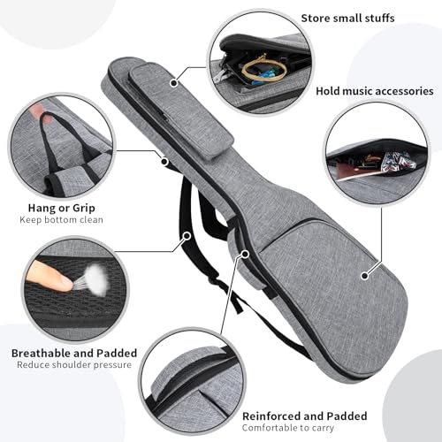 Image of 39 Inch Electric Guitar Bag Soft Guitar Case, 11 MM /0.4in Thick Padded Electric Guitar Gig Bag Guitar Backpack with Pockets, Grey
