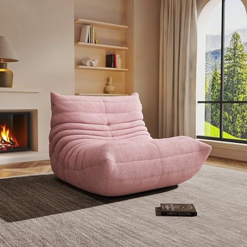 Image of Bean Bag Chairs for Adults, Memory Foam Reading Bean Bag Sofa Chair with Faux Fur Filler, Fireside Floor Gaming Chairs for Living Room, Bedroom and Office (Pink, Small)