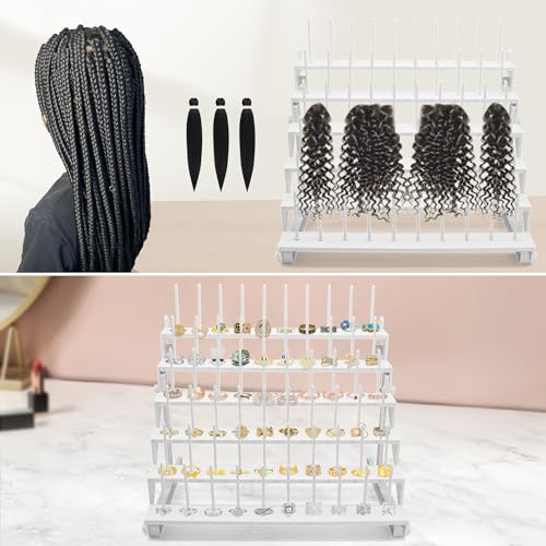 Image of Thread Rack with 60 Spools, Large Thread Stand with Long Pegs, Bright White Plastic Thread Holder for Embroidery, Thread Storage and Hair Braiding STS-60D