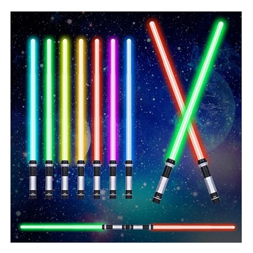 Beauenty 2PCS Flashing Lightsaber Laser Retractable Double Sword Light Saber Lightstick Cosplay Toys with Sound & 7 Color Adjustment Can be Spliced For Kids Gift Suitable for: 3+children(7 Color)