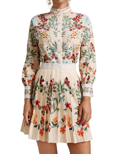 BELLA BARNETT Floral Skirt Sets Women 2 Piece Outfits Printed Set Mock Neck Long Sleeve Fall Outfits For Women