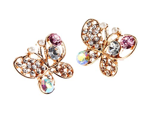 Amazing Elegant Golden Earrings/Ear Studs In Butterfly Shapes Embellished With Colourful Rhinestones Gems Crystals By VAGA