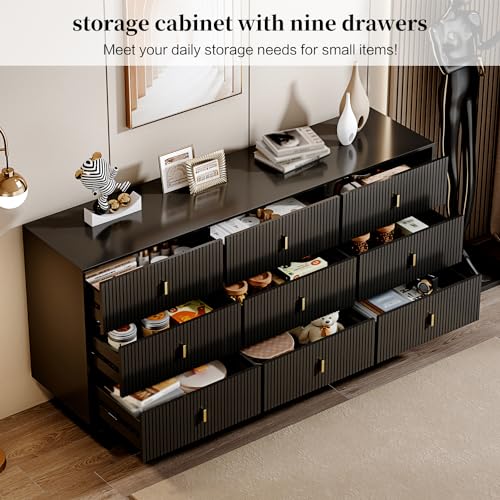 Modern Chest of Drawers with 9 Drawers,Deep Drawers,Clothes Organizer,Large Storage Cabinet for Living Room, Bedroom,Hallway,with Anti-Tipping Device,Matte Black - Image 3