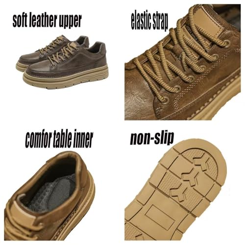 Mens Vintage Leather Lace Up Platform Fashion Sneakers Casual Non Slip Round Toe Walking Oxford Shoes for Daily Driving Travelling4