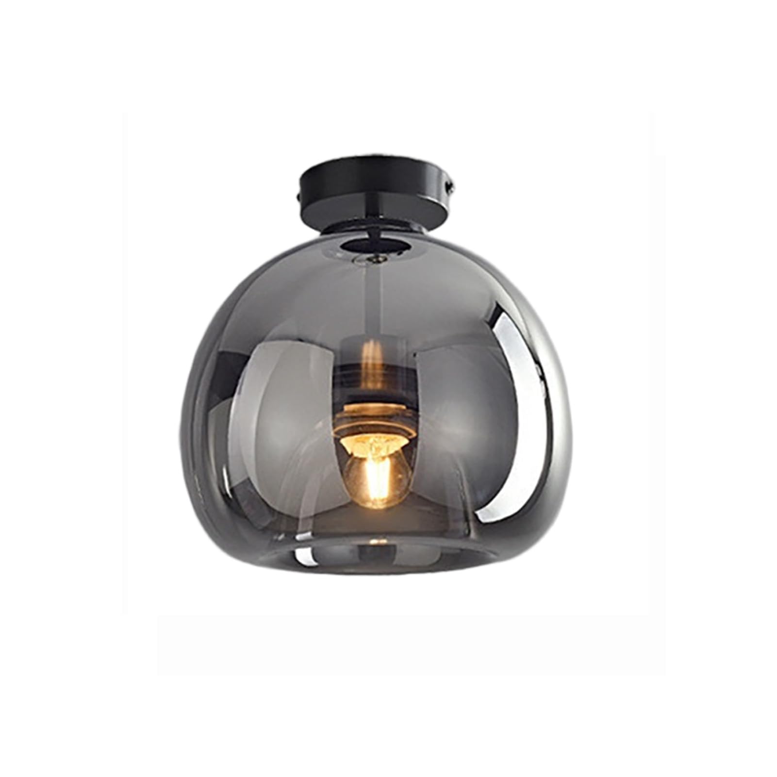 LYMSXAZOU Retro Mid Century Modern Semi Flush Mount Ceiling Light Fixture Round Globe Lamp with Amber Smoke Glass Ideal for Hallway & Corridor Lighting