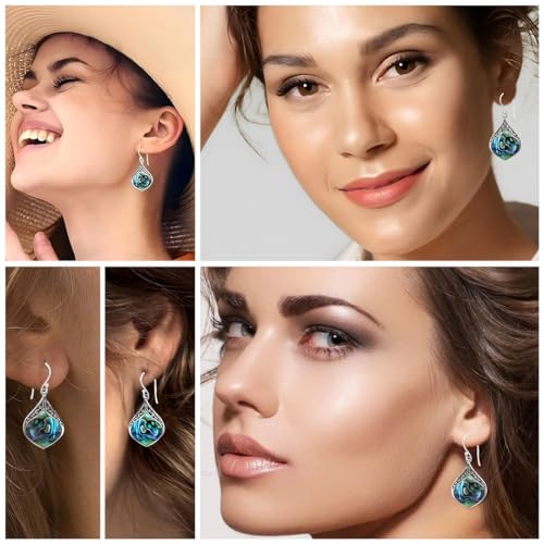 Abalone Shell Dangle Earrings for Women Sterling Silver 925 - Unique Vintage Beach Boho Earrings Trendy - Costume Jewelry Anniversary Birthday Gifts for Womens2