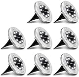 ABILITH Solar Ground Lights,Solar Disk Lights 8 LED Outdoor Waterproof Solar Garden Lights for Pathway Outdoor in-Ground Lawn Yard Deck Patio Walkway - Cold White, 8 Pack