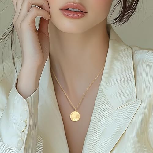 Gold Pendant Necklaces for Women 14K Gold Necklaces for Women Sun and Moon Pendant Necklace Blend Modern Trends with Vintage Charm Coin Necklace Adjustable in Length 18in2