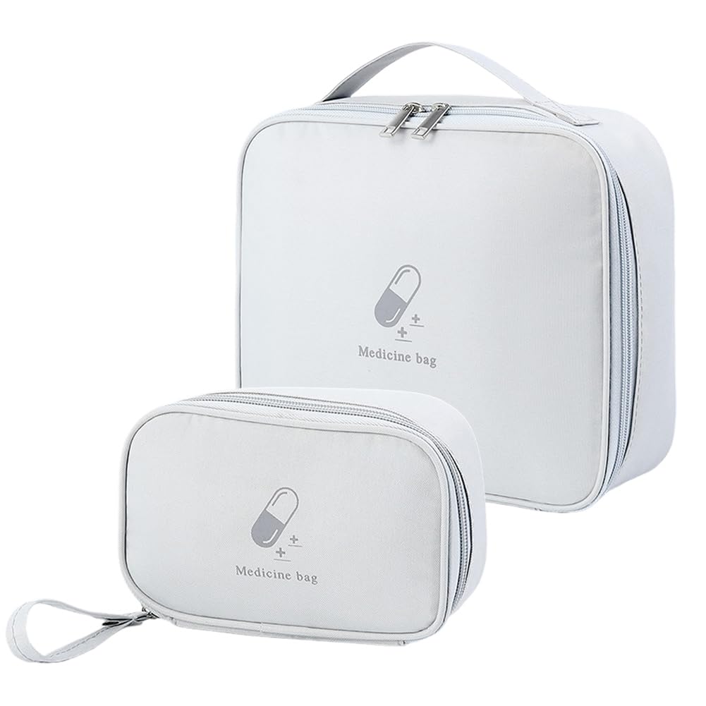 2Pcs Medicine Storage Bag First Aid Kit Bags Empty Pill Bottle Organizer Case with Handle Oxford Cloth Medicine Organizer Storage Portable Pouch Bag Travel Medication Organizer for Home Travel