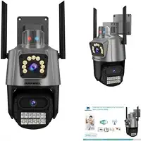 Câmera IP WiFi de Segurança Externa HD 3MP Com Alarme – Visão Noturna Infravermelha, Dupla Lente, IP66 à Prova d’Água
