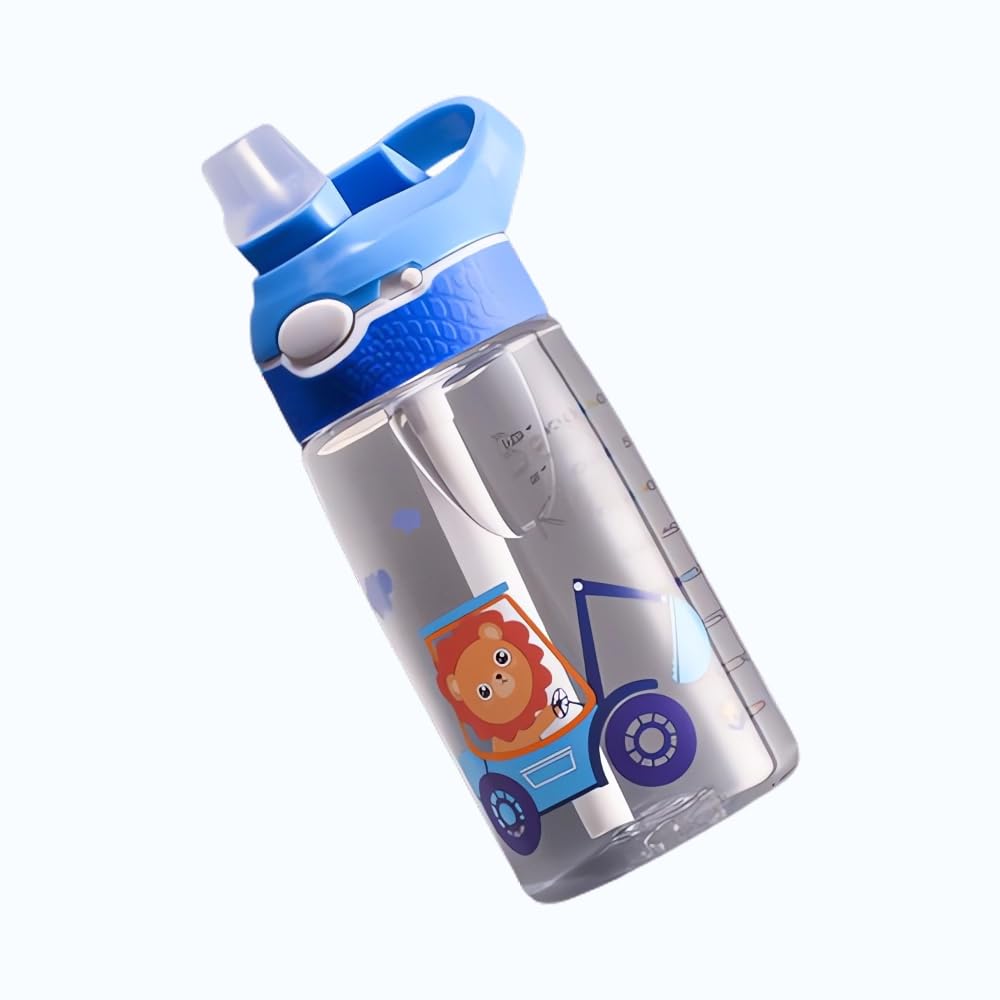 AUTOYSUR Kids Water Bottle with Straw Lid Reusable Durable Plastic Spout Cover and Built-in Carrying Loop, Big Bite Valve - Spill Proof - Water Bottle for Kids (A, 480ml)