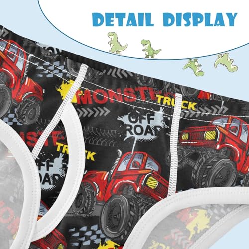 visesunny Boys Cotton Underwear Cool Monster Truck Printed Toddler Soft Training Briefs Size 2T-8Y for Kids4