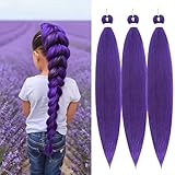 Purple Braiding Hair 30 Inch Pre Stretched Braiding Hair Extensions 3Packs Synthetic Crochet Hair Twist Braids(30',Purple-3P)