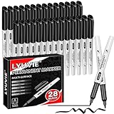 Lyuvie 28 Rotulador Permanente Negro,Marcador Rotulador Permanente Punta Fina Ideal para Papel, Cartón, Plástico, Madera, Piedra, Vidrio y Tela para Escribir, Dibujar, Garabatear y Marcar