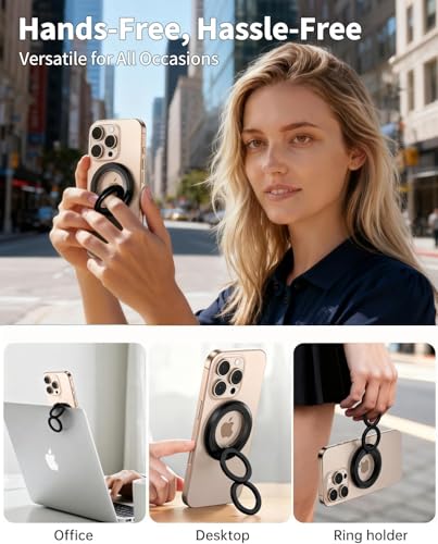 Image of Magnetic Phone Ring, Magnetic Cell Phone Stand Holder Finger Ring [Super Magnet] [360 Rotation] [Double Bracket] (Black)