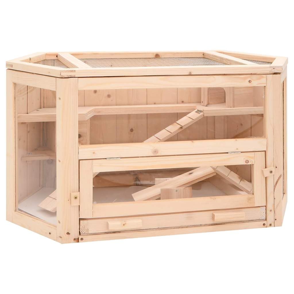 vidaXL Hamsterkäfig aus Holz 80x40x43 cm mit ausziehbarer Wanne, Drahtgitteroberteil und Vordertür