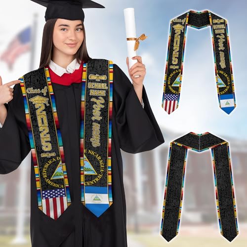 MAPrints Custom Nicaraguans Graduation Sash 2025, Nicaragua Graduation Stole, Nicaraguans American Flag Graduation Sash 2025 (NCRG 4)