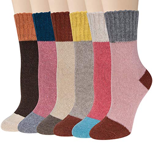 Loritta 6 Pairs Womens Wool Socks Winter Warm Vintage Style Thick Knitting Cozy Socks (Multicolor A07(6pairs))