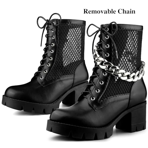 Allegra K Women's Platform Lace Up Mesh Lug Sole Chunky Heel Combat Boots2