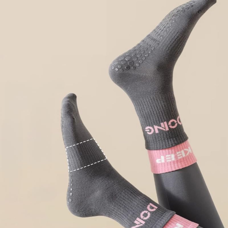 Yoga socks, professional sports anti-slip mid-calf floor socks, dance, indoor fitness, running, black and white, four seasons 2 black 2 gray *4 pairs3