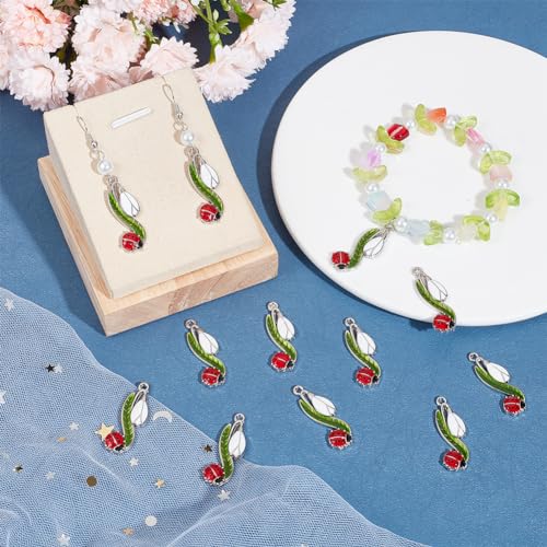 SUNNYCLUE 1 BOX 20PCS Ladybug Charms Bulk Ladybird Charm Lady Bug Sliver Alloy Enamel Lucky Animal Insect Ladybugs Flower Leaf Beetles Charms for Jewellery Making Charms Earrings Necklace Diy Crafts - Image 4