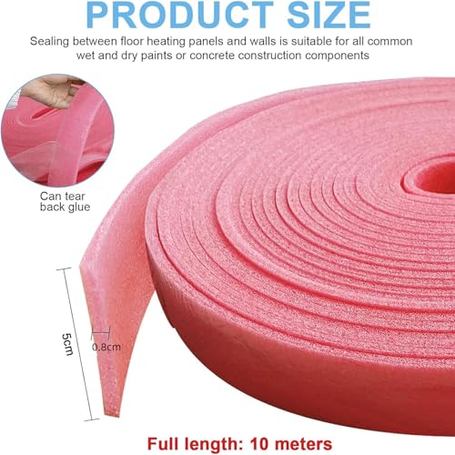 YushengTai Rosa Randdämmstreifen,5cm x 8mm x 10m, Randdämmstreifen Selbstklebend, Randdämmstreifen für Ausgleichsmasse Zur Abdichtung Zwischen Fußbodenheizungsplatten und Wänden(Rosa)
