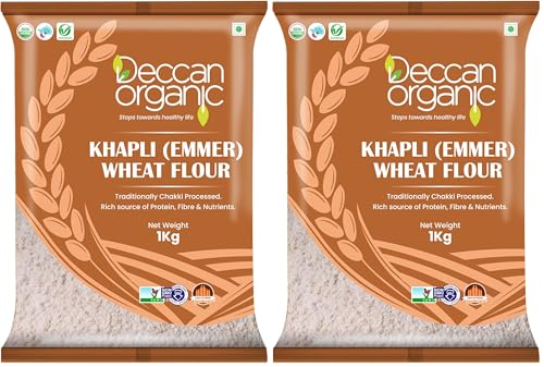 Image of Deccan Organic Khapli Emmer Wheat Atta Flour, Brown (1000gm (Pack of 2))